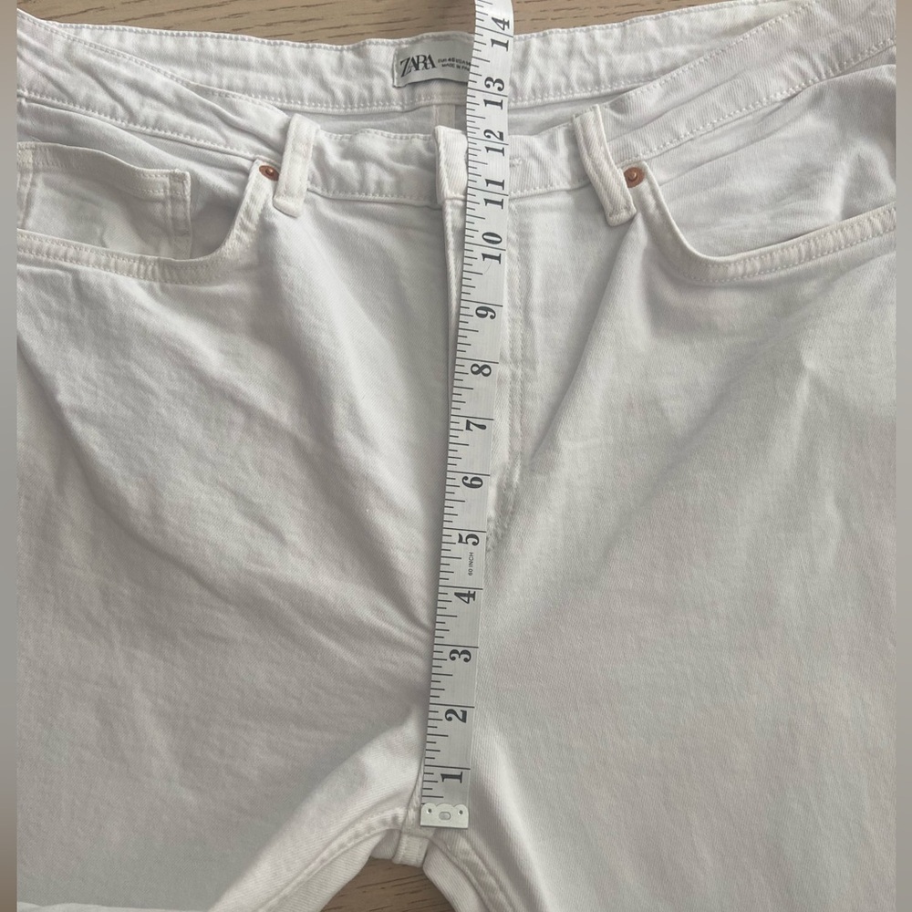 ZARA TRF High Rise Straight Ankle Jeans Size 14 White Raw Hem EUC - Picture 7 of 10